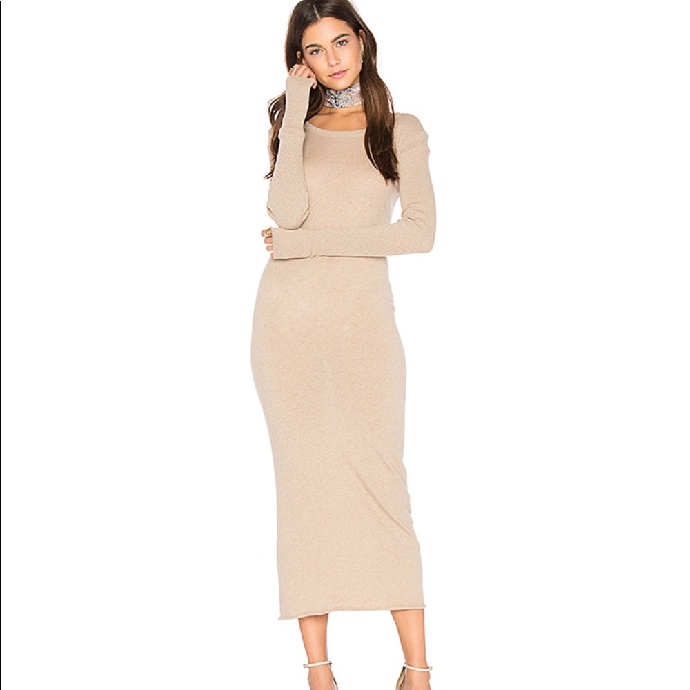 Enza Costa Long Sleeve Midi Dress in Beige